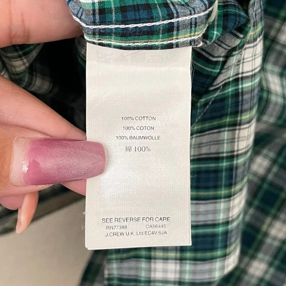J. Crew Shirt Mens Large Green Blue Plaid‎ Classic Fit Long Sleeve Button Down
